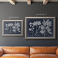 Vintage botanical leaf illustration on dark background in an ornate vintage silver frame shown in multiple size options.