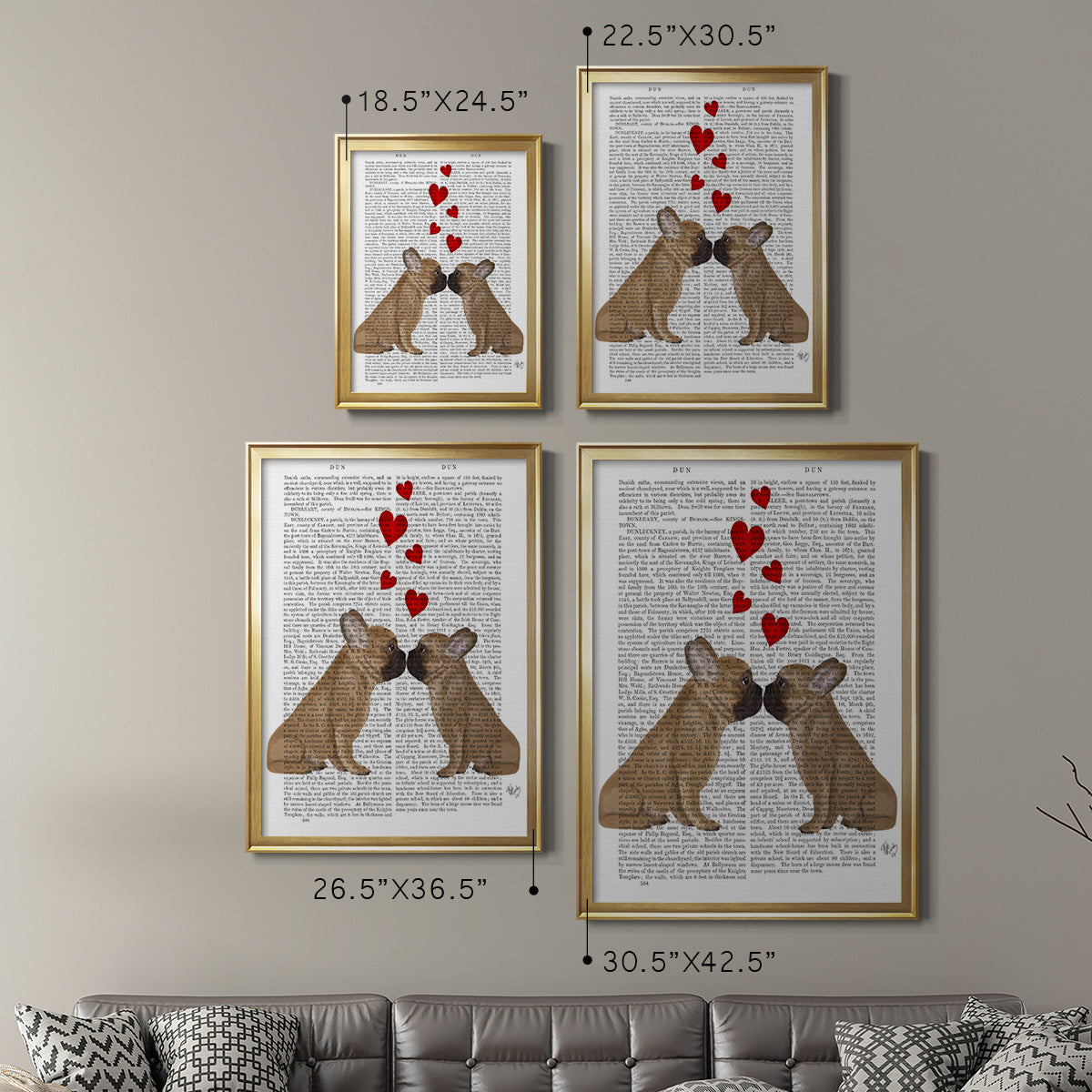 French Kiss and Hearts - Modern Framed Canvas Print