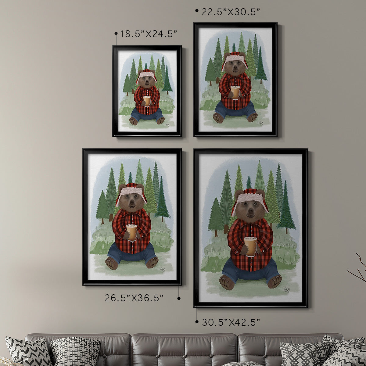 Lumberjack Bear Latte - Modern Framed Canvas Print