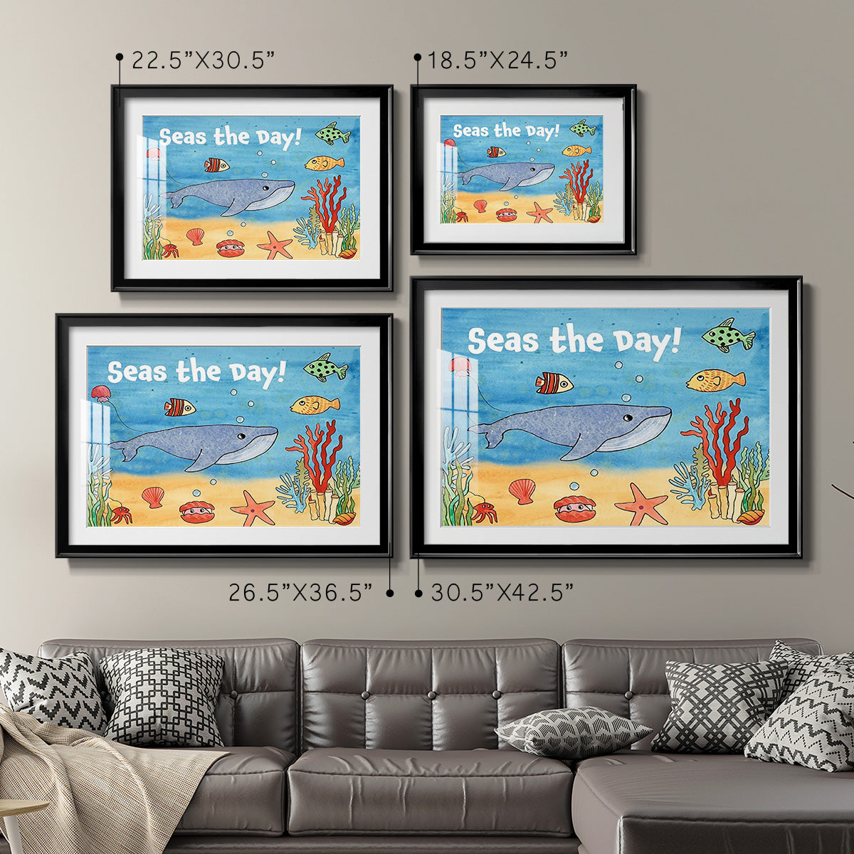 Cute Sea Creatures II - Modern Framed Art Print