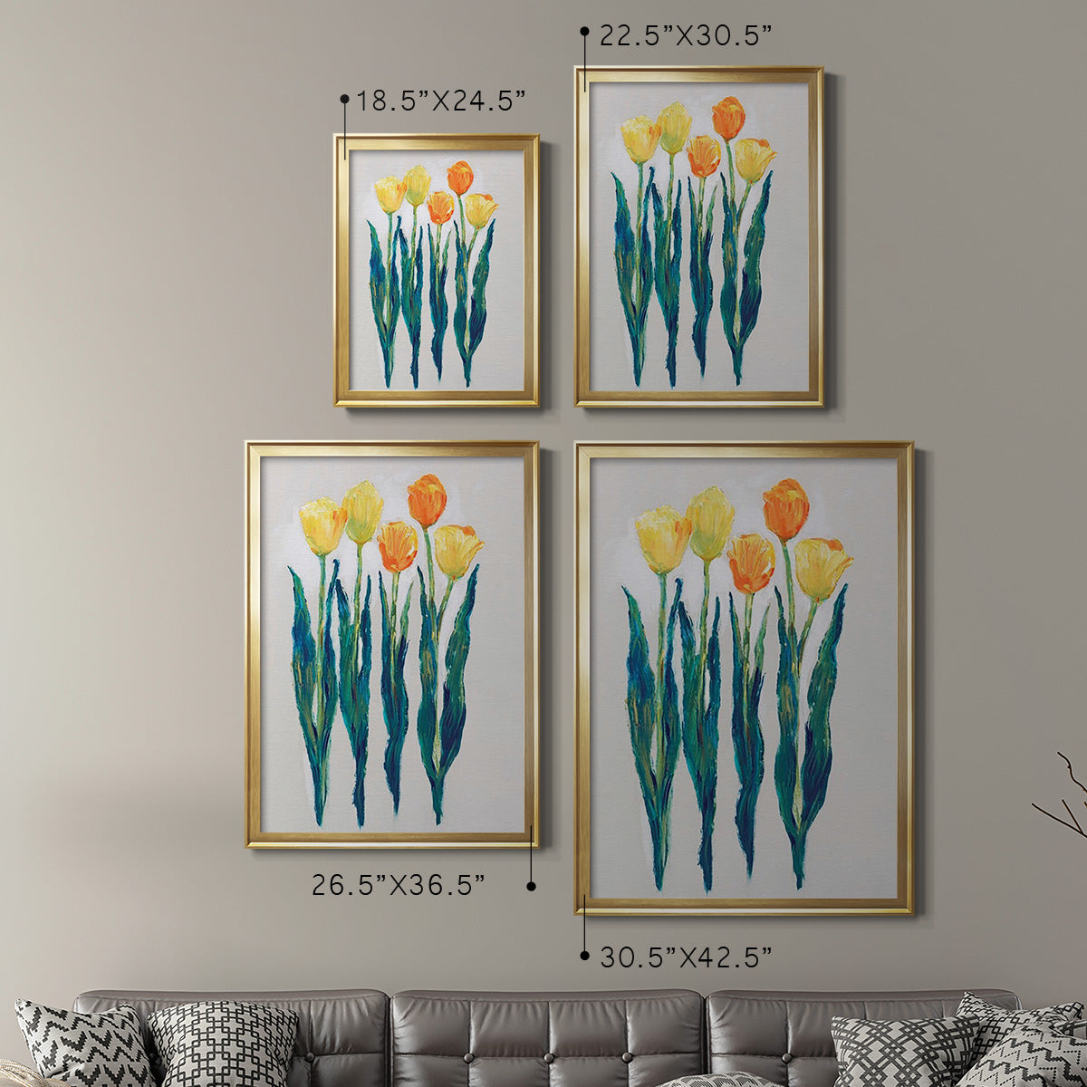 Tulips in a Row II - Modern Framed Canvas Print