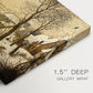 Canvas art print of a village scene with skaters on frozen river, highlighting texture and gallery-wrapped edges