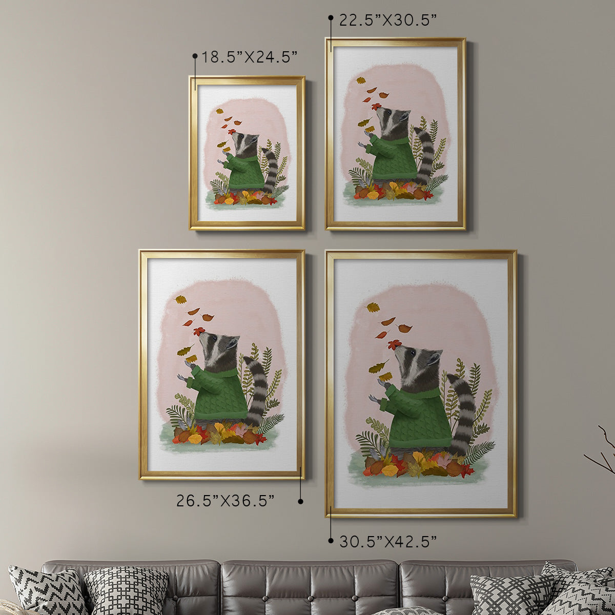 Raccoon Catching Leaves - Modern Framed Canvas Print