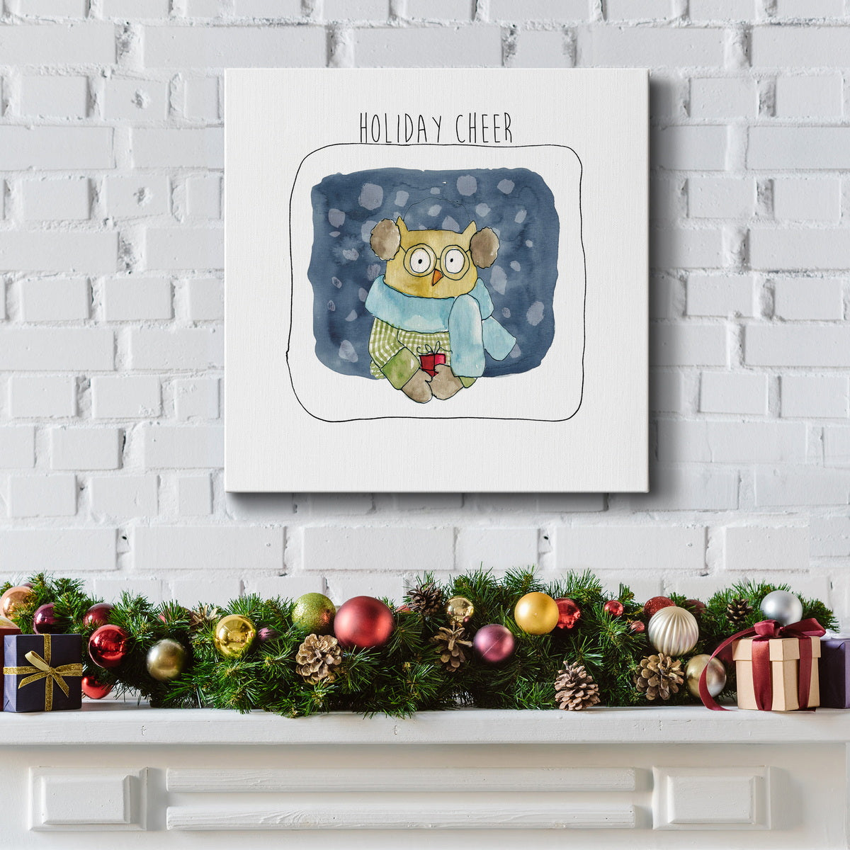 Christmas Owl-Premium Gallery Wrapped Canvas - Ready to Hang