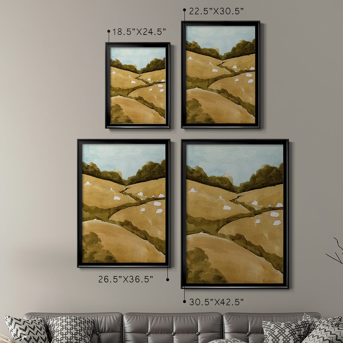 Scattered Sheep I - Modern Framed Canvas Print