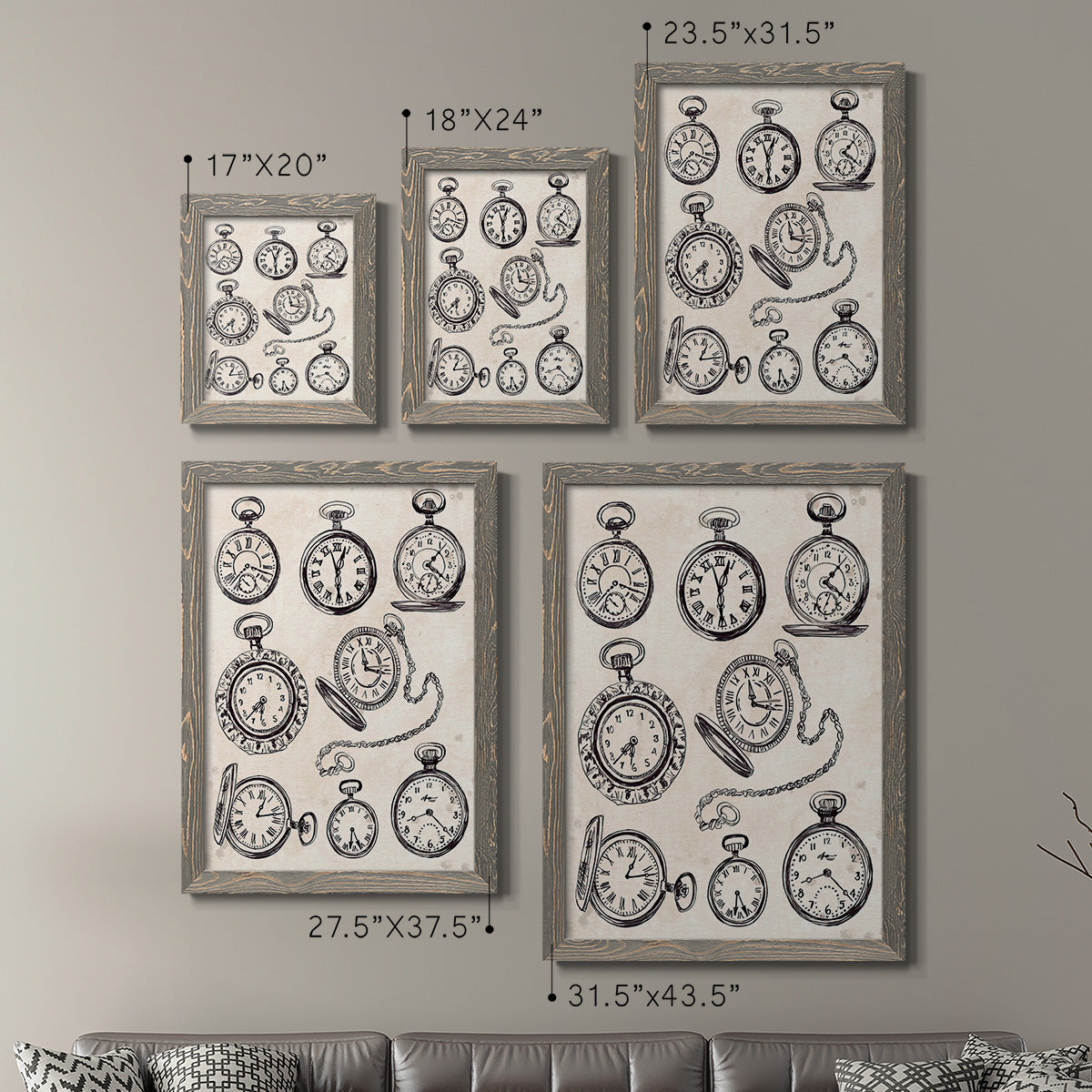 Pocket Watch Sketches I - Premium Framed Canvas 2 Piece Set - Ready to Hang