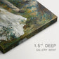 Close-up of a gallery-wrapped canvas corner showing a gentle landscape with figures in motion, highlighting texture and print detail.