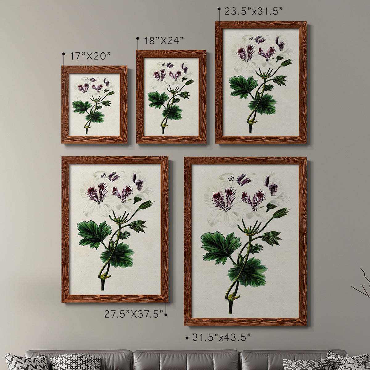 Size comparison chart for a set of two maple barnwood framed canvas prints.