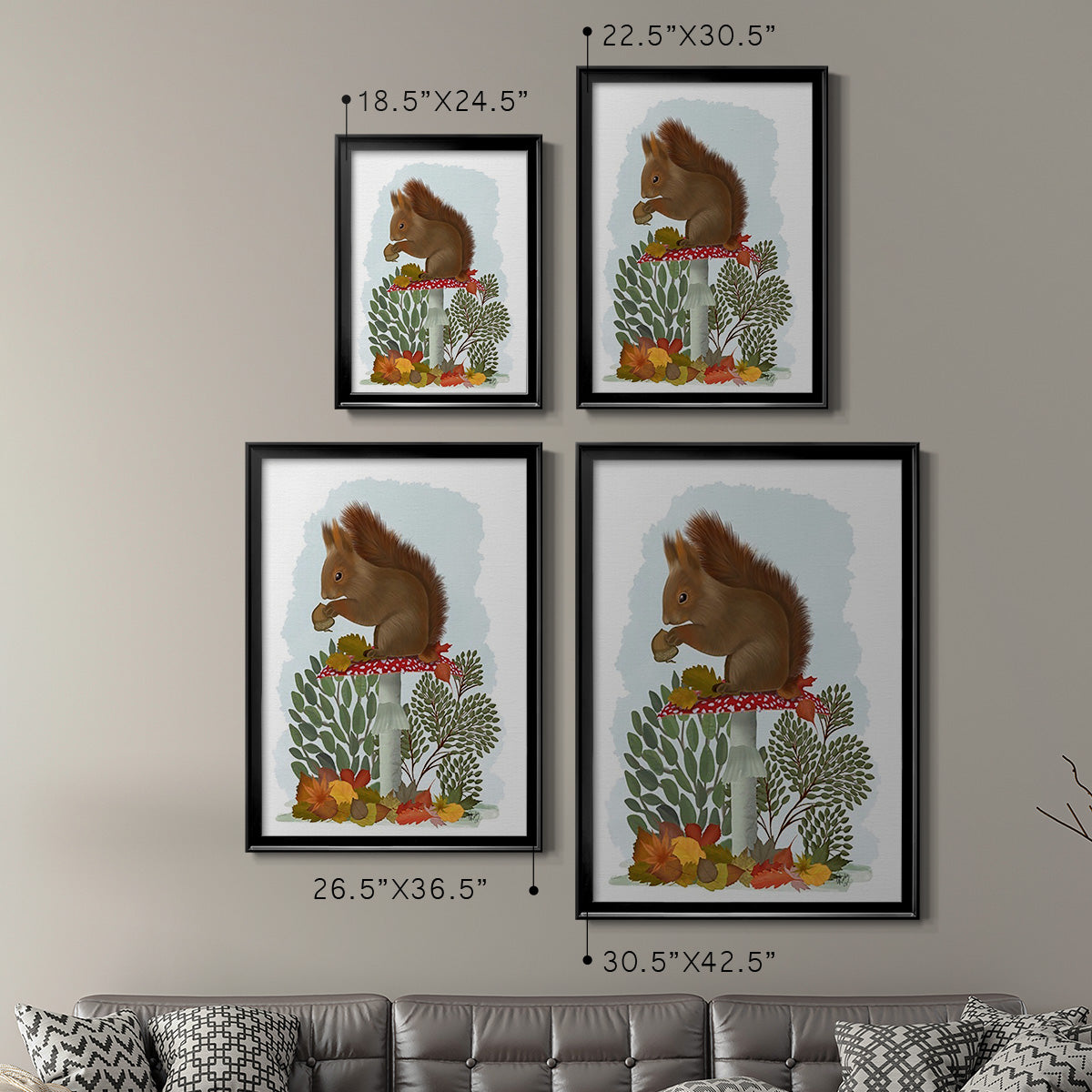 Red Squirrel On Mushroom - Modern Framed Canvas Print