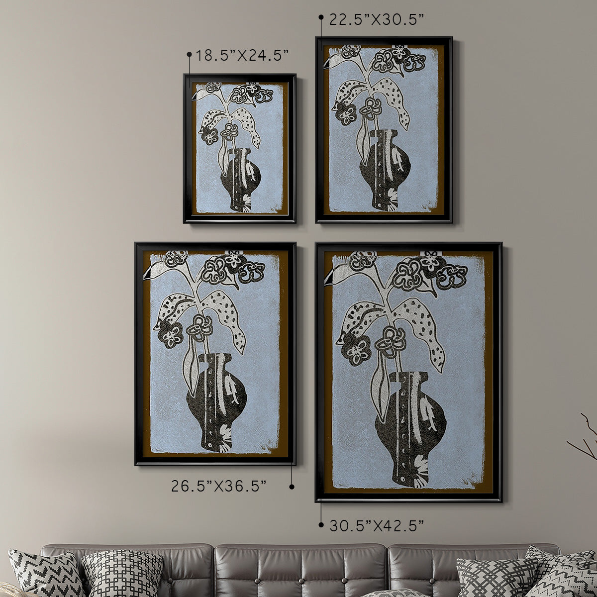 Graphic Flowers in Vase II - Modern Framed Canvas Print