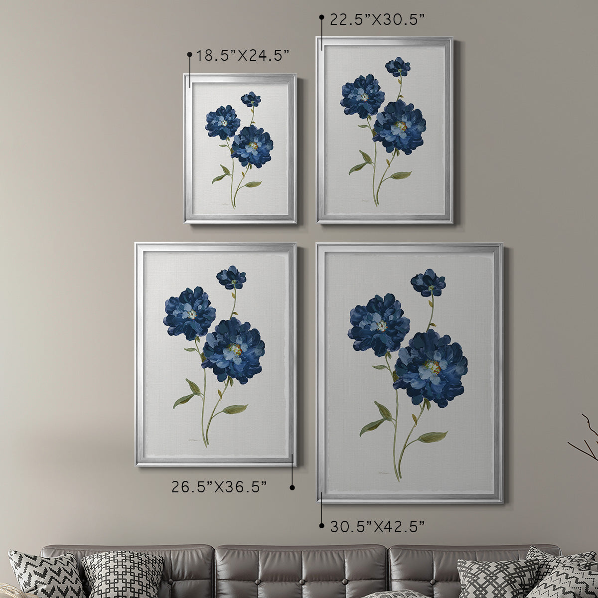 Blue Mums - Modern Framed Canvas Print