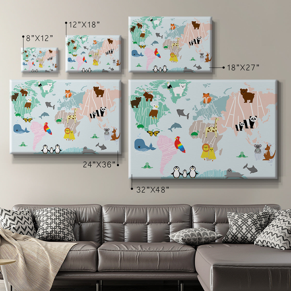 Animal Map Premium Gallery Wrapped Canvas - Ready to Hang