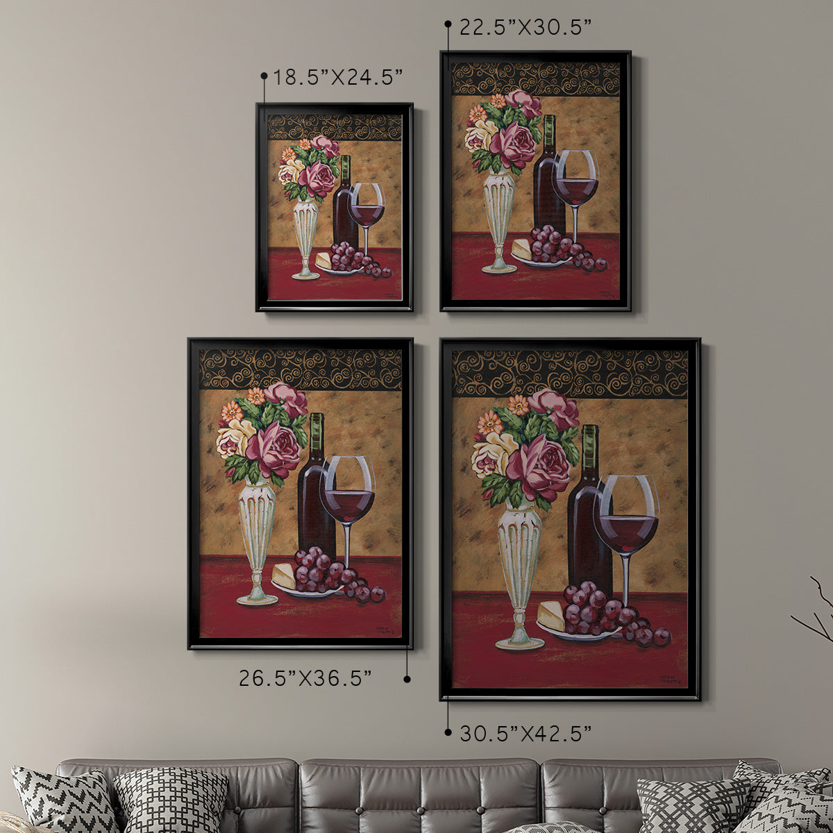 Vintage Flowers and Wine I - Modern Framed Canvas Print