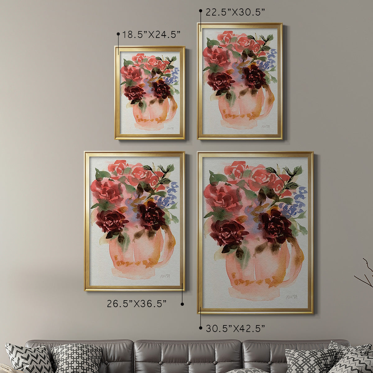 Mauve Bouquet in Teapot I - Modern Framed Canvas Print