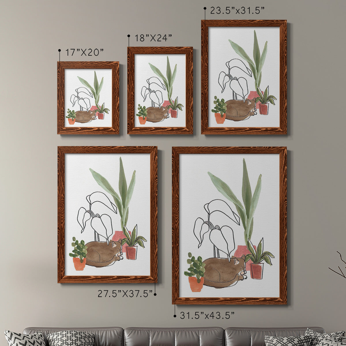 Size comparison chart for a set of two maple barnwood framed canvas prints.