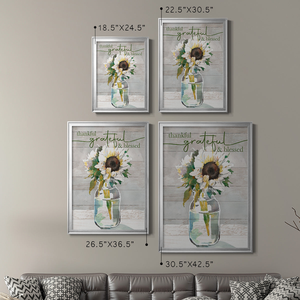 Thankful, Grateful, Blessed - Modern Framed Canvas Print