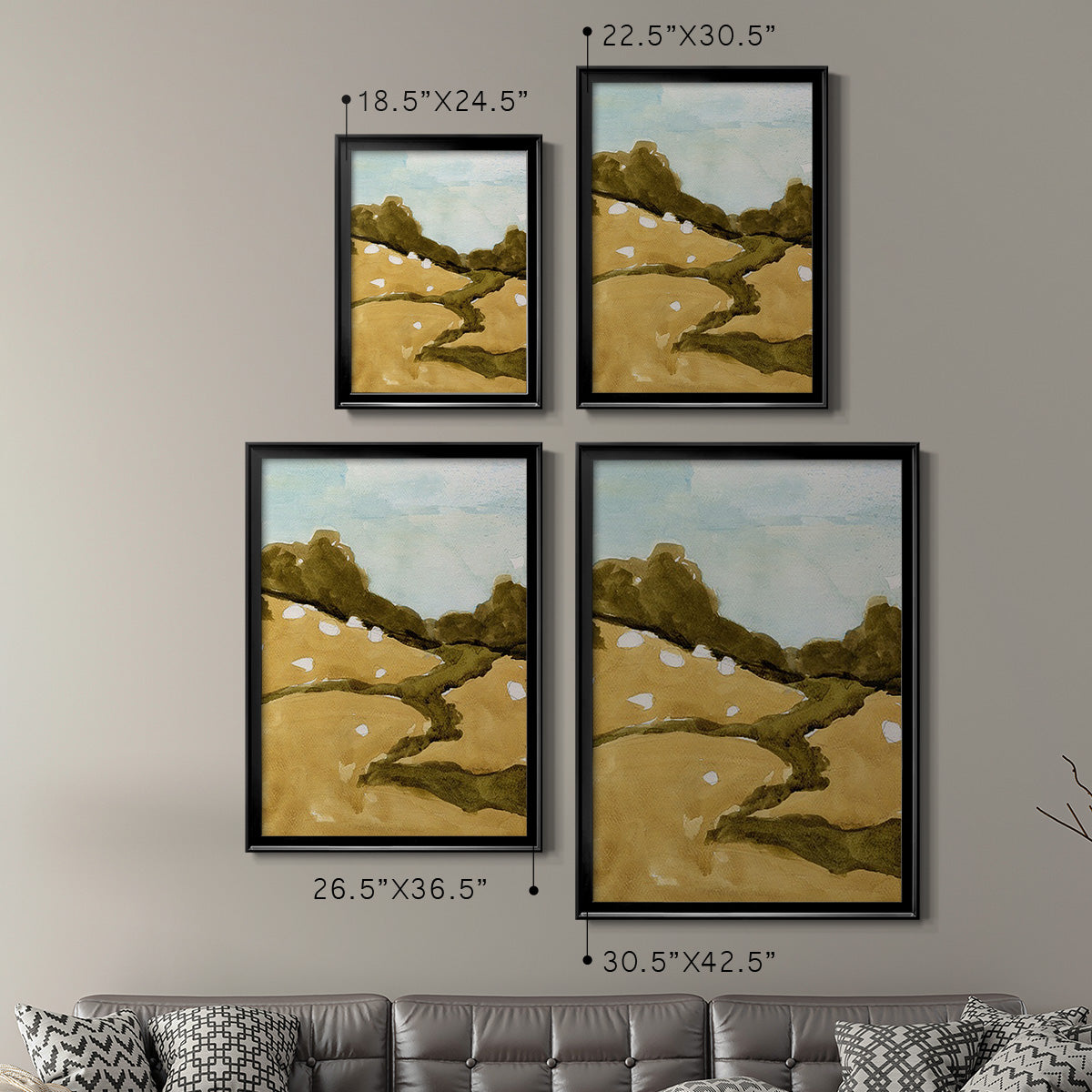 Scattered Sheep II - Modern Framed Canvas Print