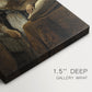 Close-up of a gallery-wrapped canvas corner showing a calm scene with intellectual atmosphere, highlighting texture and print detail.