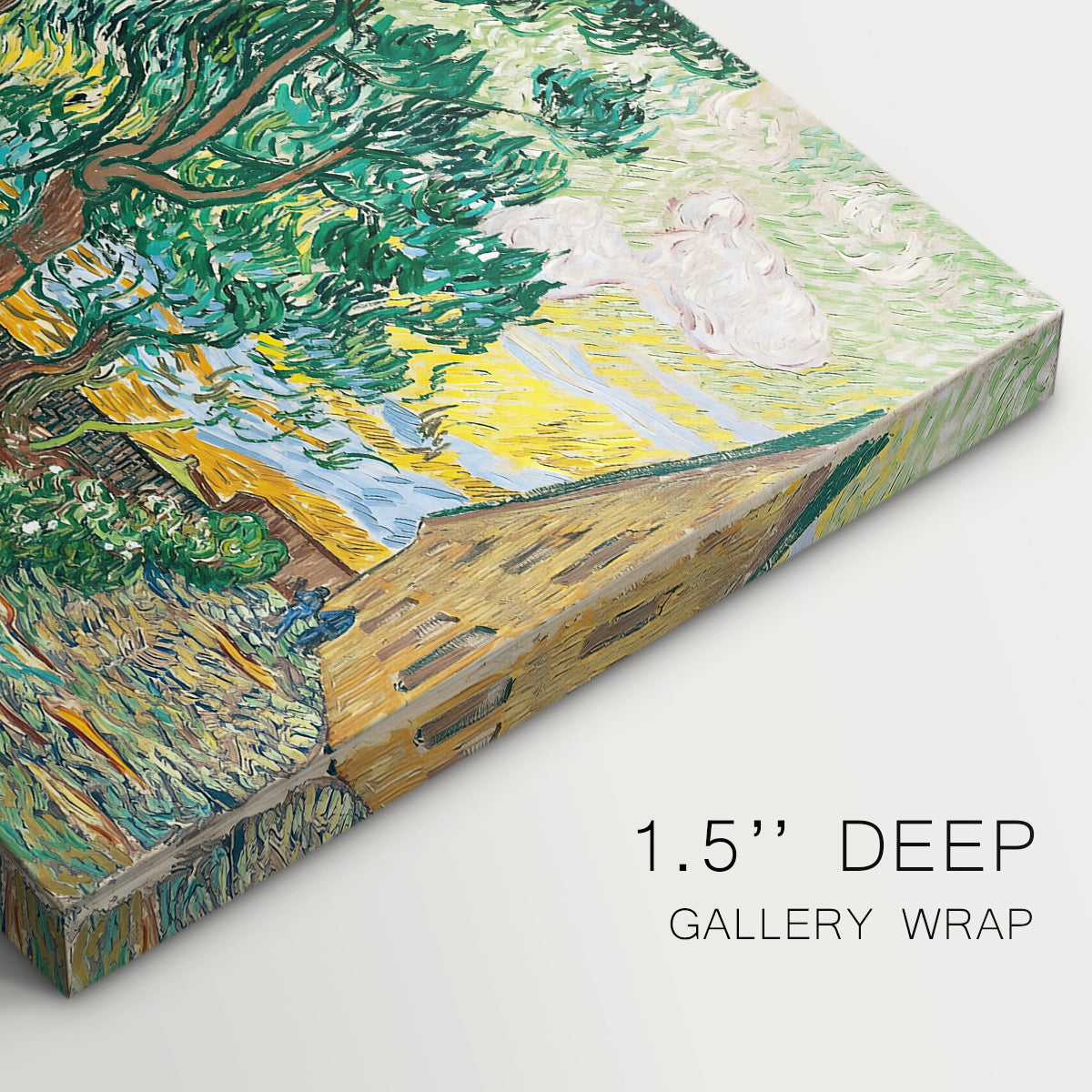 Canvas art print of an enclosed garden with trees and pathways rendered in vibrant brushwork, highlighting texture and gallery-wrapped edges