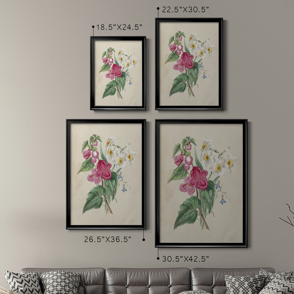 Antique Garden Bouquet IV - Modern Framed Canvas Print