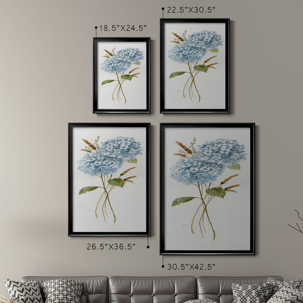 Petite Blue Hydrangea I - Modern Framed Canvas Print