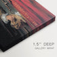 Close-up of a gallery-wrapped canvas corner showing a dignified image with strong presence, highlighting texture and print detail.