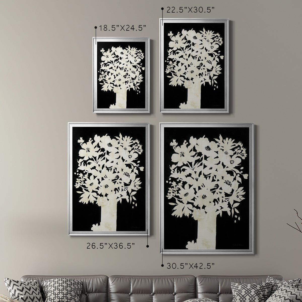 Floral Silhouette - Modern Framed Canvas Print