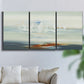 Three-panel canvas wall art featuring nautical abstract suggesting drifting calm, displayed in a living room above a sofa.