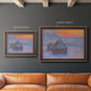 Impressionist haystack scene at sunset by Claude Monet in an ornate bronzed mahogany wood frame shown in multiple size options.