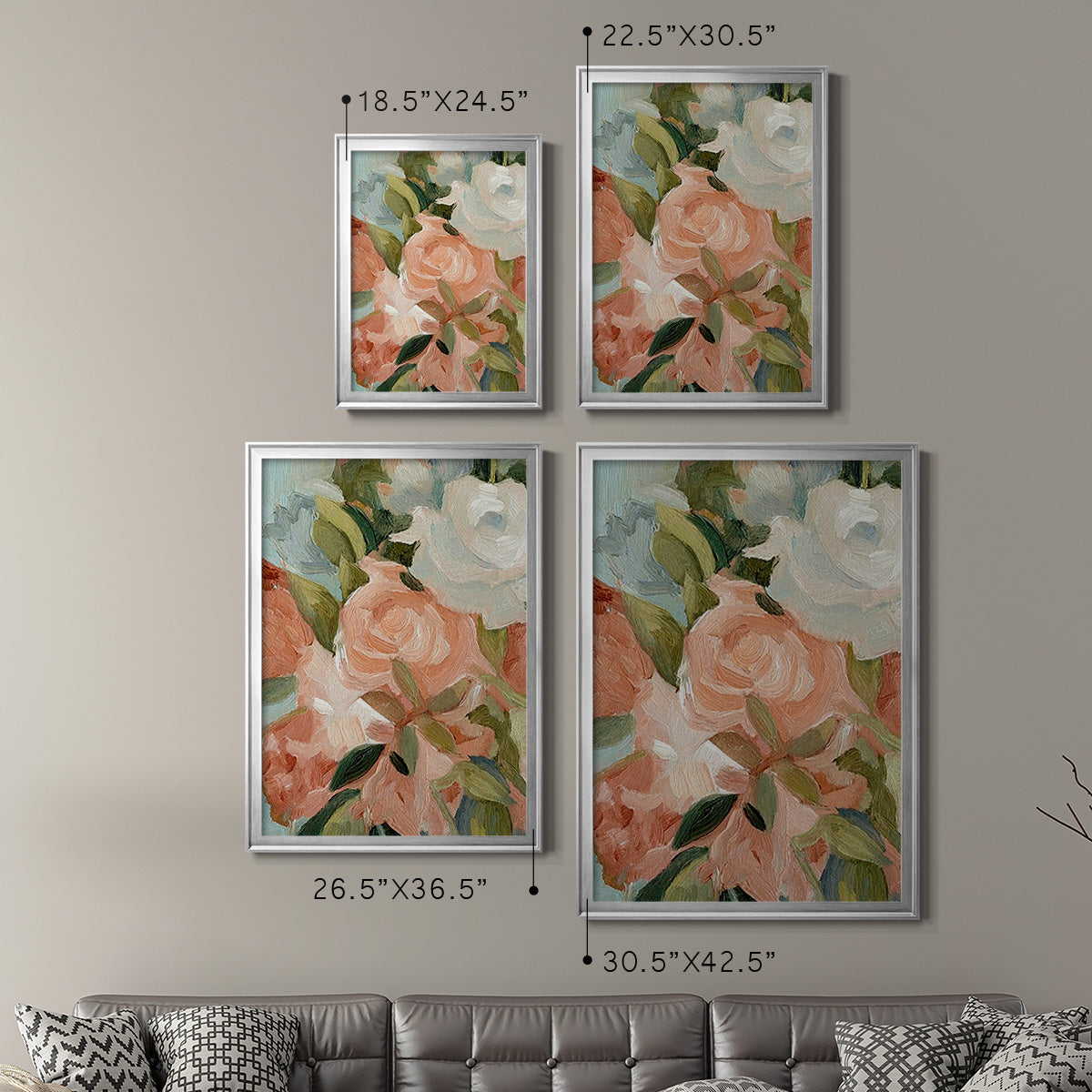 Bouquet Scatter III - Modern Framed Canvas Print