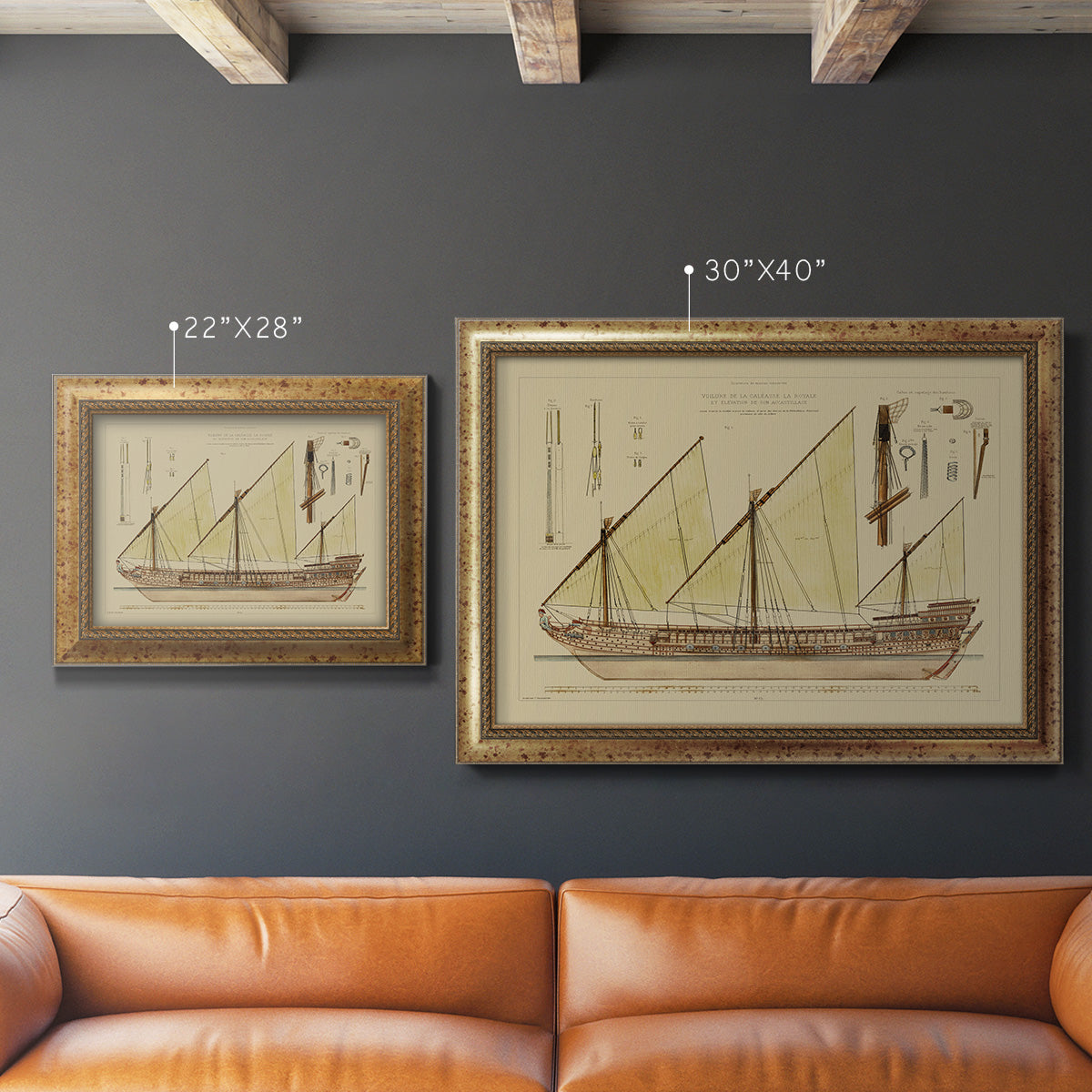 Antique Ship Plan VI Premium Framed Canvas- Ready to Hang