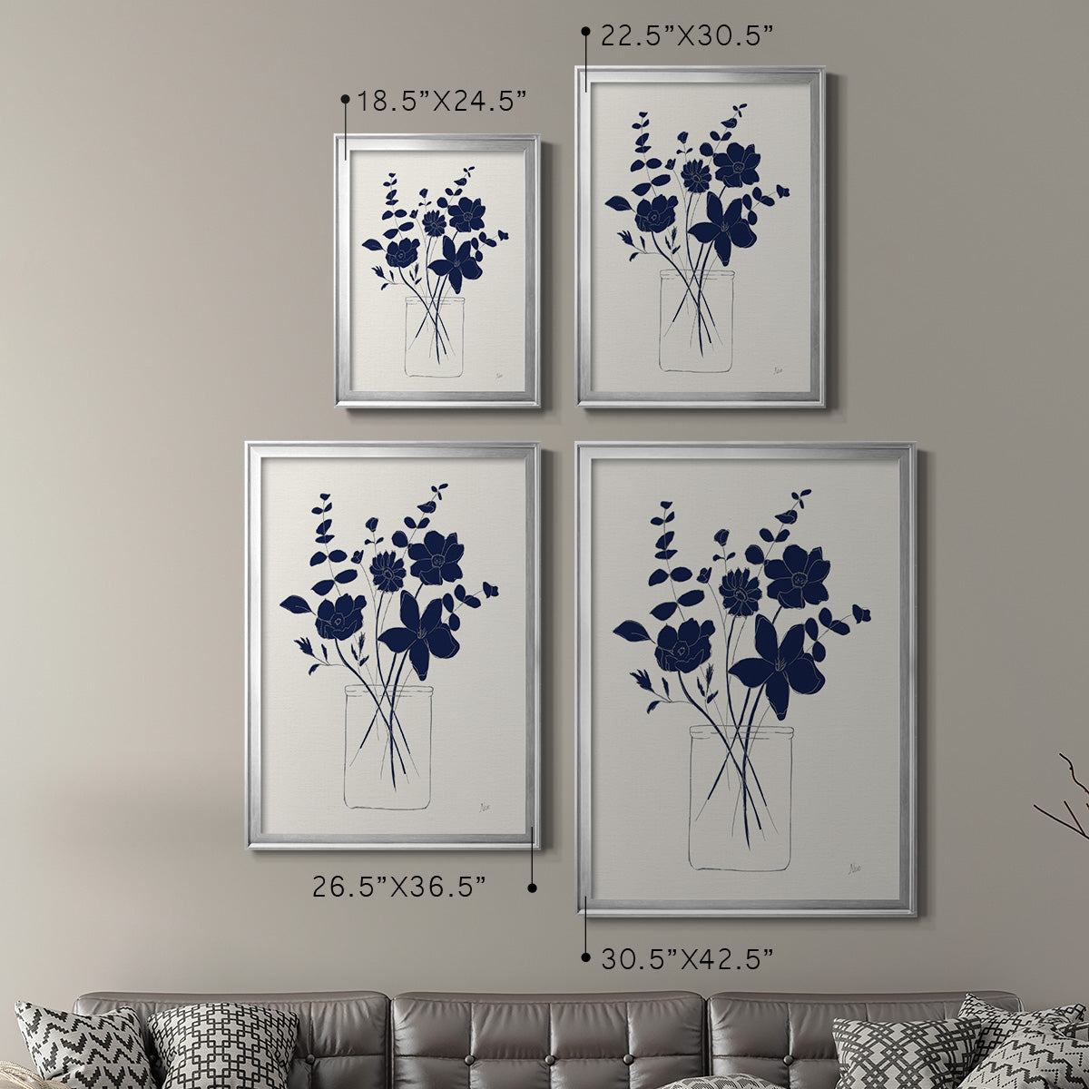 Indigo Sketch Bouquet I - Modern Framed Canvas Print