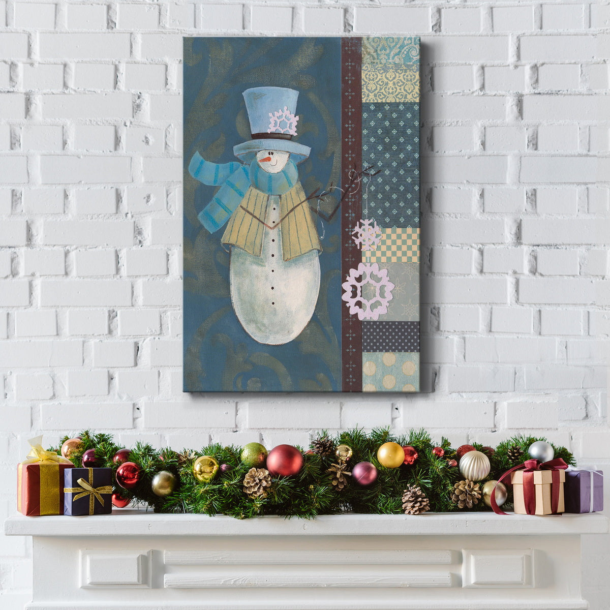 Snowman Patchwork III Premium Gallery Wrapped Canvas - Ready to Hang