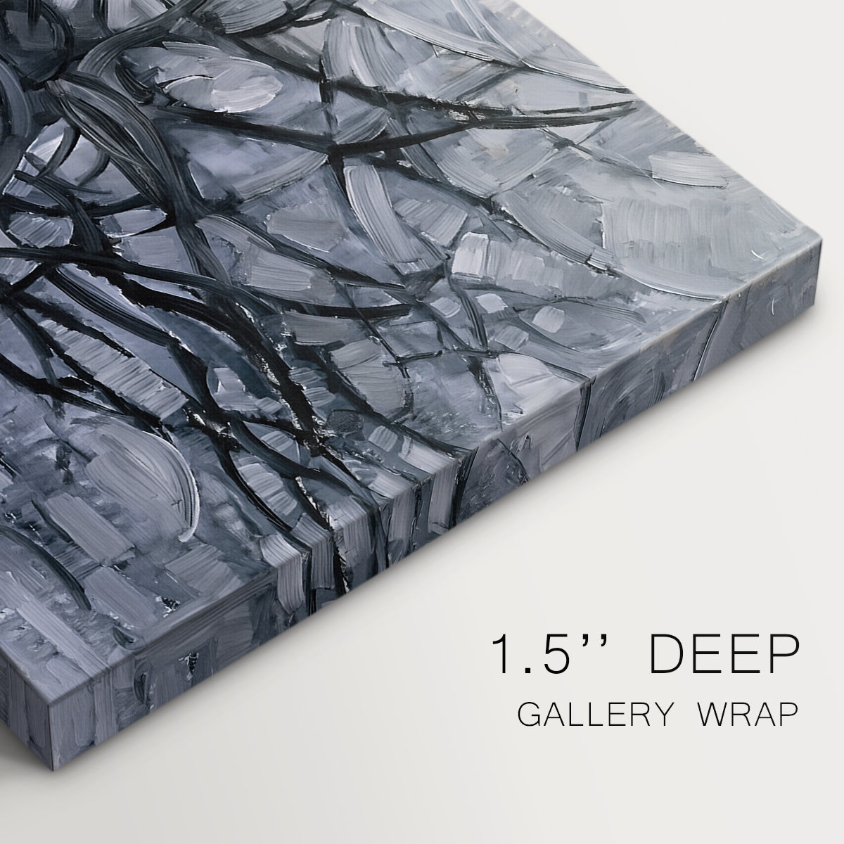 Canvas art print of a branching tree reduced to dark lines, highlighting texture and gallery-wrapped edges