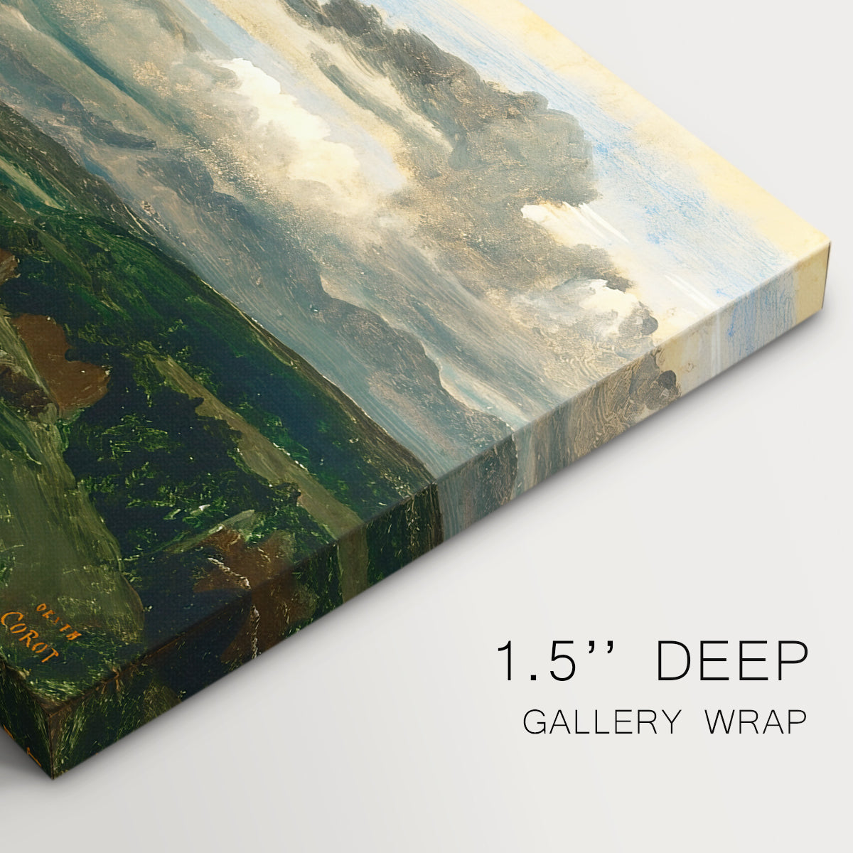 Canvas art print of a town set within landscape with cliffs and surrounding countryside, highlighting texture and gallery-wrapped edges