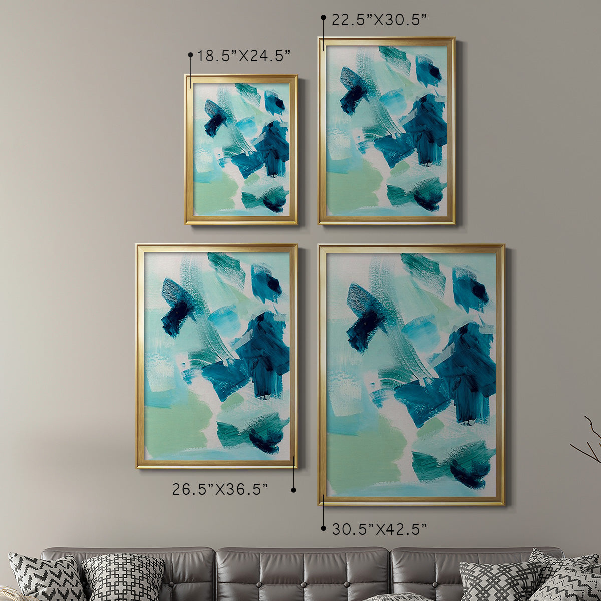 Teal Composition II - Modern Framed Canvas Print