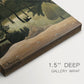 Close-up of a gallery-wrapped canvas corner showing a quiet landscape with minimal detail and soft light, highlighting texture and print detail.