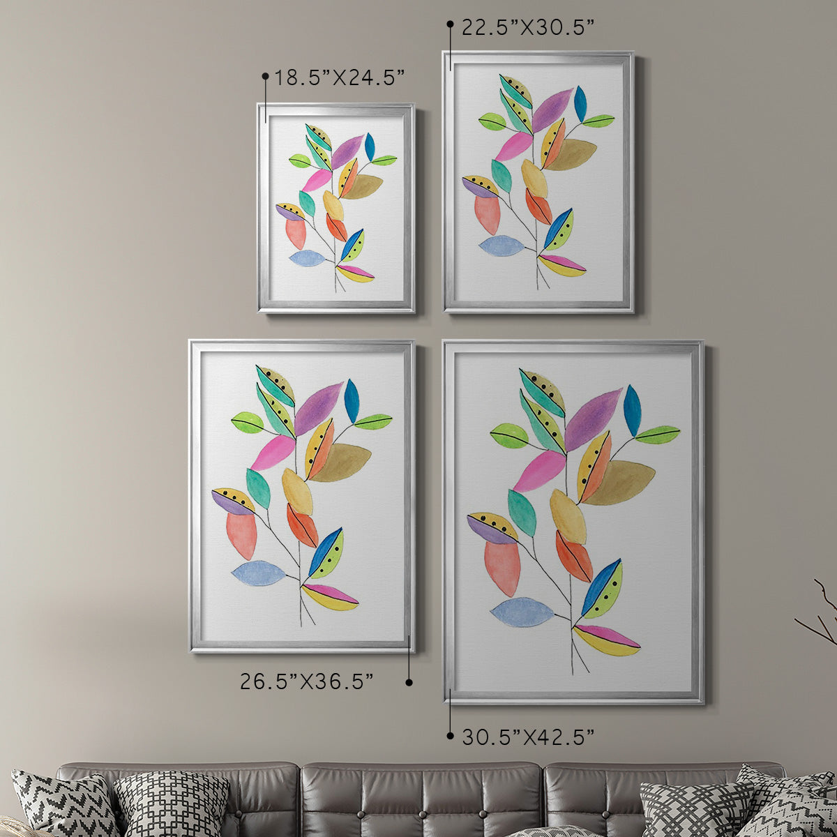 Color Pop Leaves II - Modern Framed Canvas Print