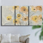 Three-panel canvas wall art featuring minimalist poppies at sunset, displayed in a living room above a sofa.