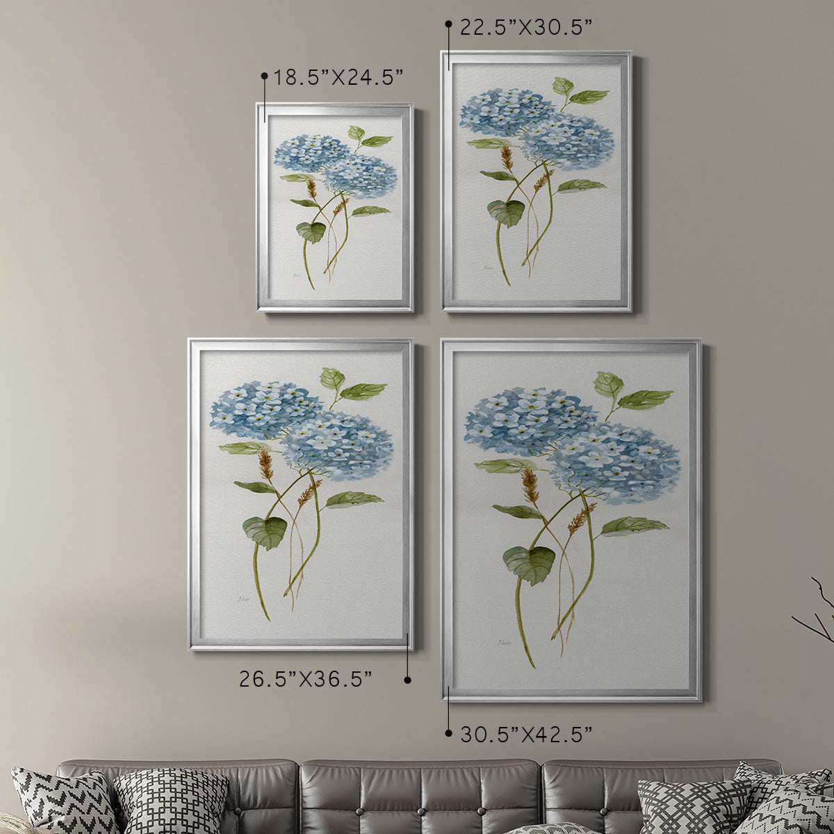 Petite Blue Hydrangea II - Modern Framed Canvas Print