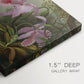 Canvas art print of two hummingbirds perched on branch with foliage, highlighting texture and gallery-wrapped edges