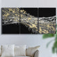 Three-panel canvas wall art featuring dark modern abstract wind patterns, displayed in a living room above a sofa.