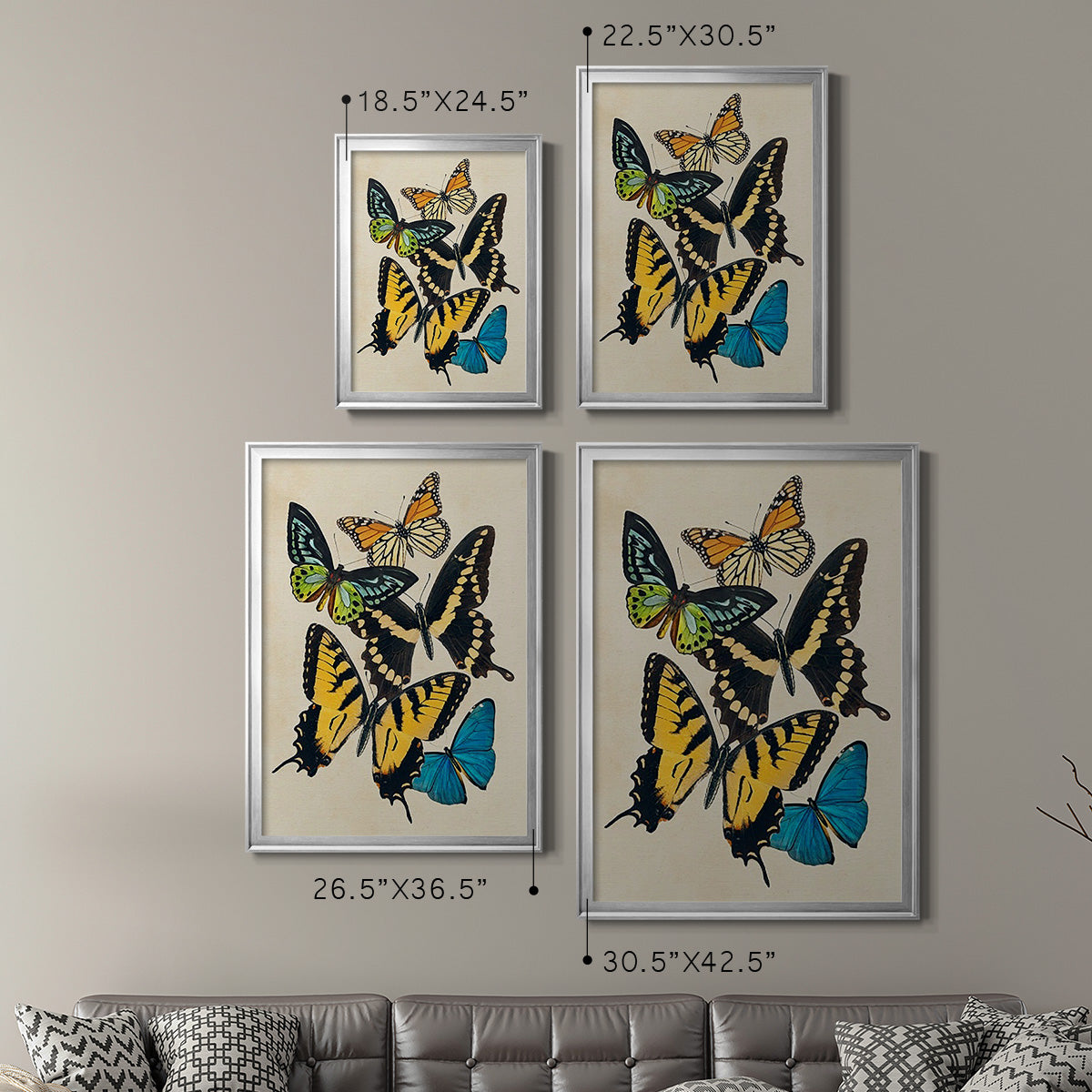 Collaged Butterflies II - Modern Framed Canvas Print