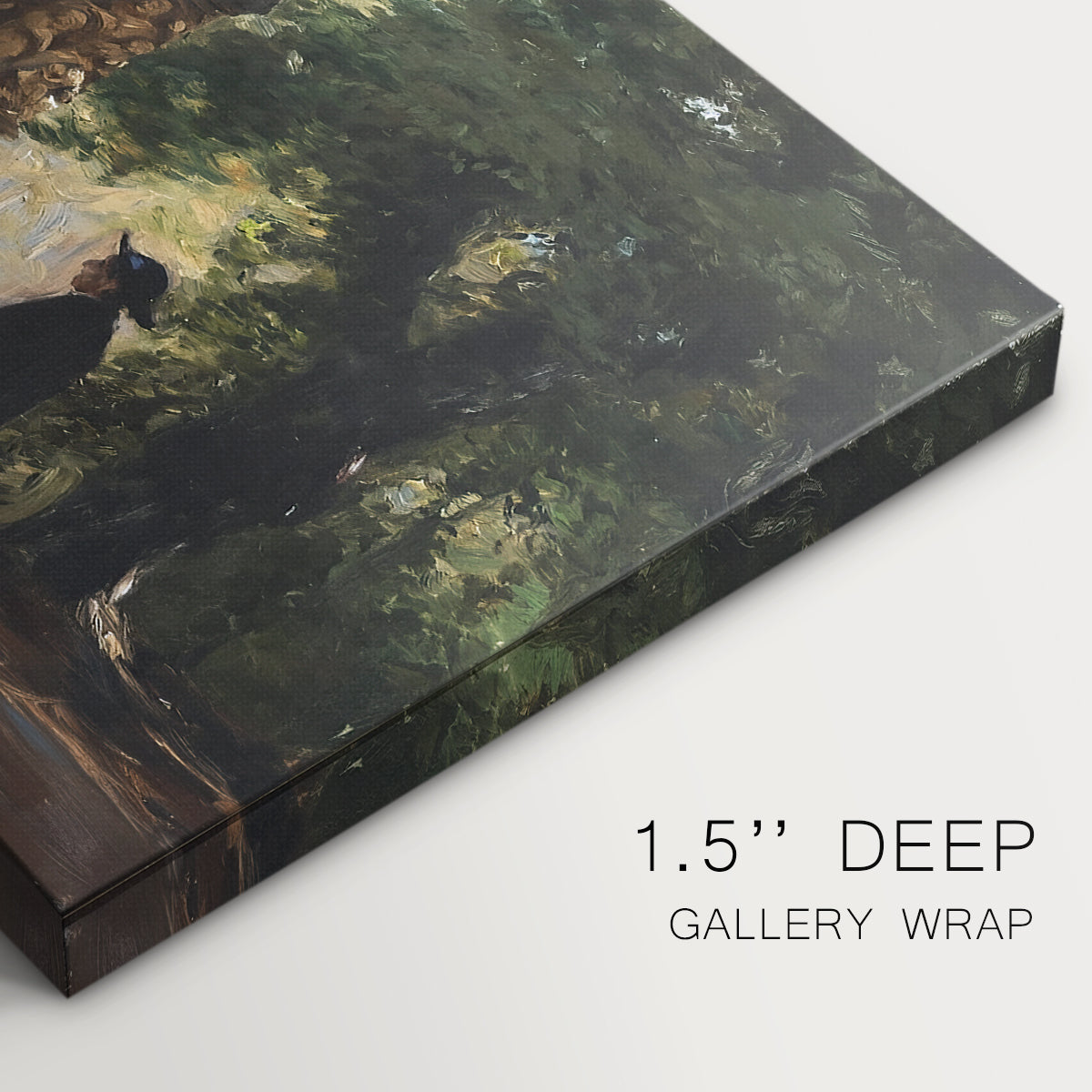 Canvas art print of a priest standing beside stone sarcophagus in quiet architectural setting, highlighting texture and gallery-wrapped edges