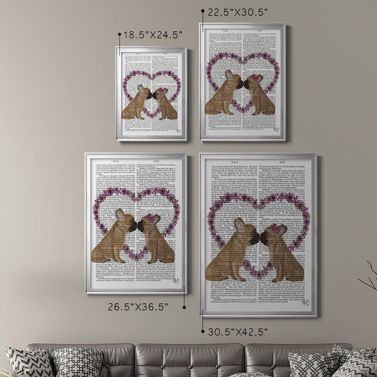 French Kiss and Flower Heart - Modern Framed Canvas Print