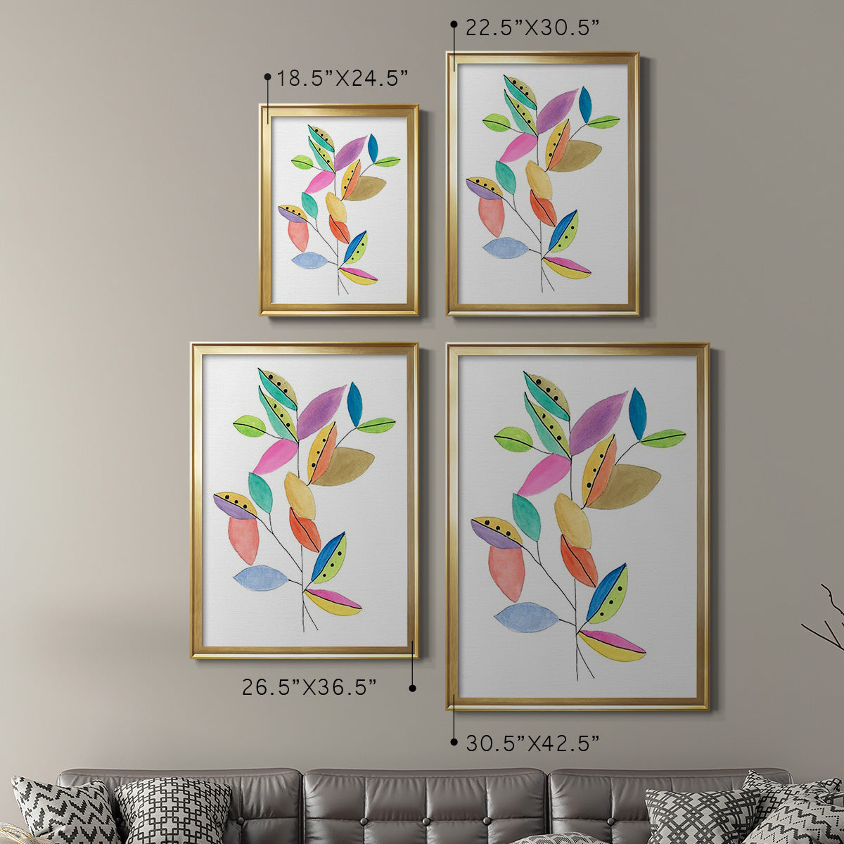 Color Pop Leaves II - Modern Framed Canvas Print