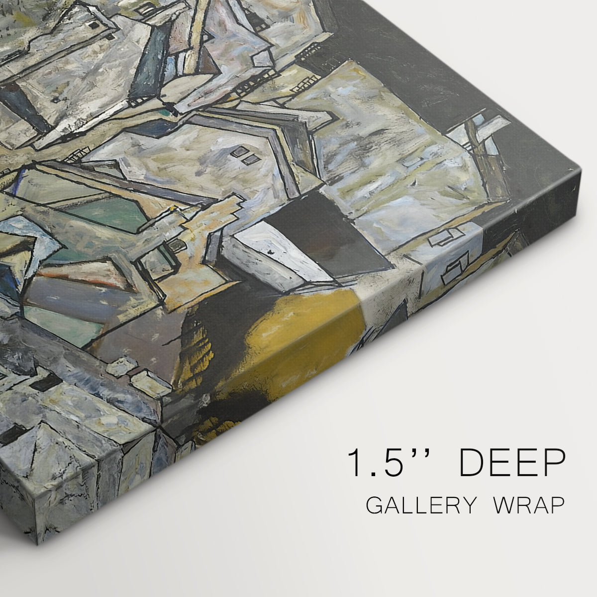 Canvas art print of clustered geometric houses forming dense urban landscape with sharp angles, highlighting texture and gallery-wrapped edges
