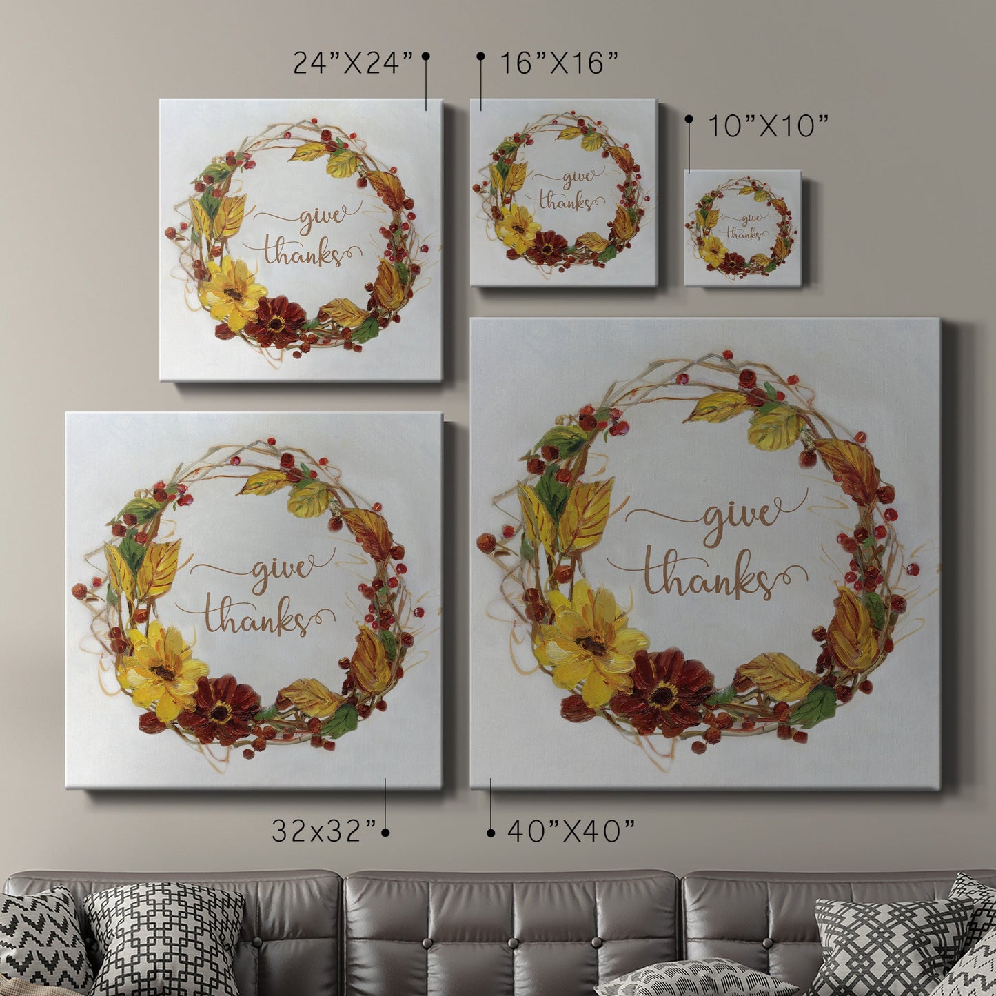 Give Thanks Wreath-Premium Gallery Wrapped Canvas - Ready to Hang