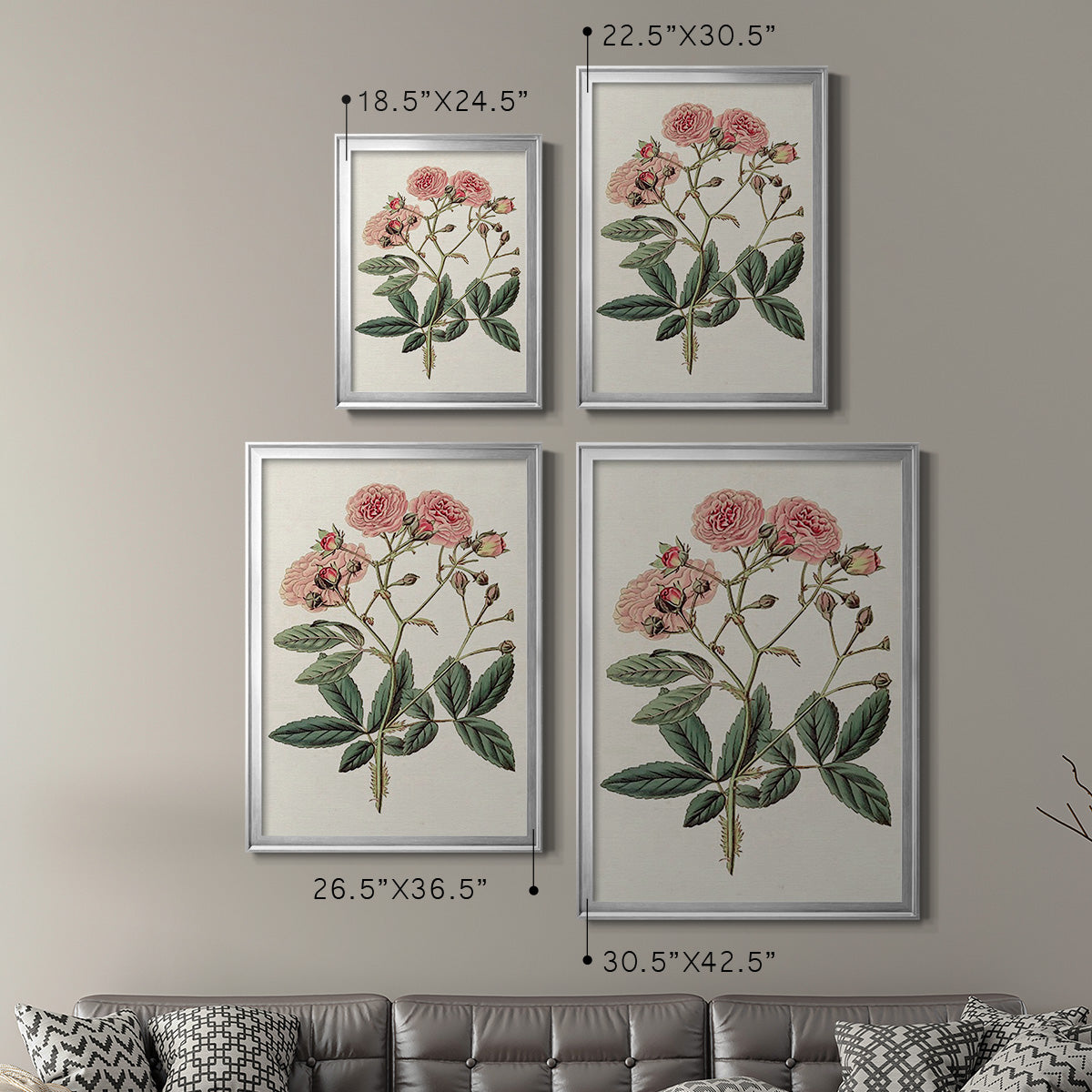 Pink Floral Mix V - Modern Framed Canvas Print