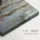 Close-up of a gallery-wrapped canvas corner showing a minimalist ocean scene with a small boat on gentle waves, highlighting texture and print detail.